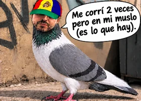 Paloma con gorra y mensaje cómico.webp